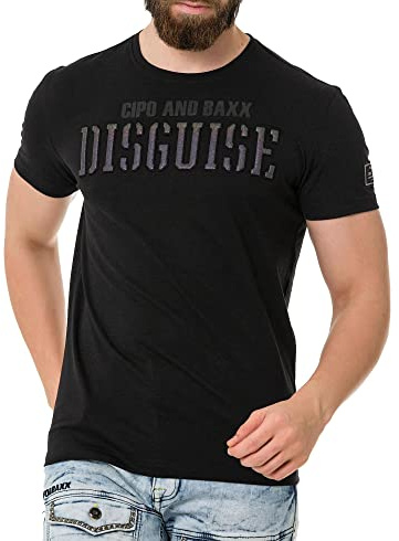 Cipo & Baxx Herren Prägedruck Print T-Shirt Kurzarm CT737 Schwarz XL