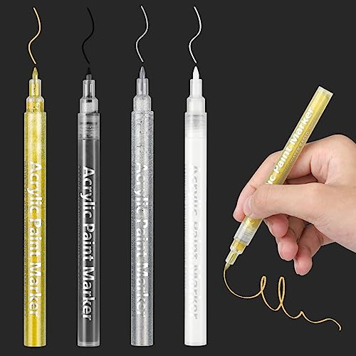 DONQL 4PCS Marqueur Peinture Acrylique 0,7 mm, Feutre Acrylique, Imperméable Permanent Marqueur Acrylique pour Peinture de Roche Pierres Céramique Porcelaine Verre Pebbles Tissu (4 couleurs)