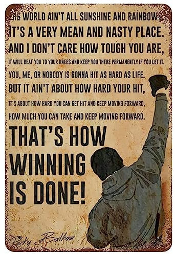 Rocky Balboa Film inspirierende Zitate Blechschild Retro Bar Cafe Metallschild Vintage Home Wanddekoration Schild für Wohnzimmer Schlafzimmer 30,5 x 20,3 cm