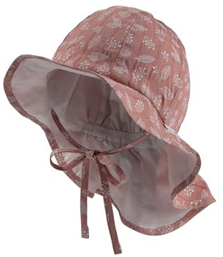 Sterntaler Sonnenhut Blätter mit Nackenschutz und Bindeband - schütztender Sommerhut Mädchen aus Baumwolle mit praktischem Bindeband - Sonnenhut Baby mit Druckmuster - rosenholz, 45