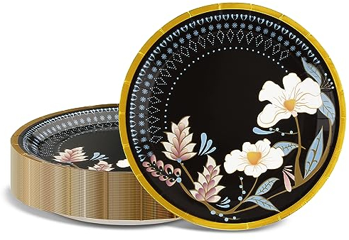 VXYW 50 platos desechables de papel floral, platos de postre de fiesta de 7 pulgadas con patrón de flores, platos elegantes para graduación, cumpleaños, Navidad, despedida de soltera, vacaciones