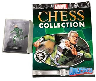 Eaglemoss Marvel Chess Collection QuickSilver - Pedone scolpito a mano in resina metallica senza piombo con retroscena e rivista di riepilogo della trama