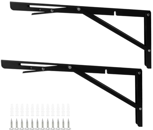 2 Stück Klappkonsole Schwerlast 400mm Klappscharnier Schwarz Klappregalhalterungen Metall Klappwinkel Tischhalter Maximale Tragfähigkeit 80kg Wandregal Regalunterstützung für Haus Küche