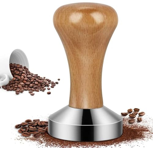 Espresso Tamper, 51mm Kaffee Tamper, Kaffeestampfer mit hochwertigem Echtholzgriff und Edelstahl, für Zuhause, Büro, Bar, Café