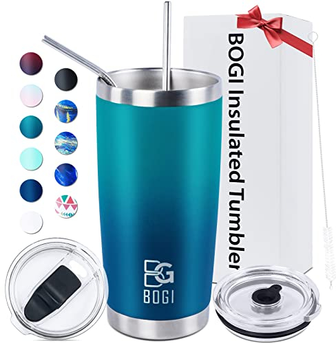 BOGI Tumbler, 20 oz Insulated Tumbler with Straw and Lids,Leakproof Coffee Cup Travel Mug,Double Wall Vacuum Stainless Steel Tumbler Durable Thermal Cup Keep Cold and Hot Drinks Ideal Gifts | BDblue