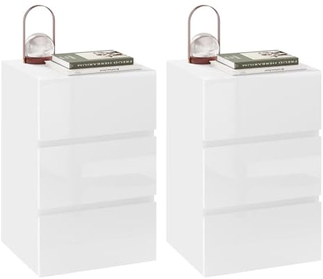 EUGAD 2er Set Nachttisch weiß, Nachtschrank mit 3 Schubladen in Hochglanz, Moderne Nachtkommode für Boxspringbett, Beistelltisch Ablagetisch für Schlafzimmer Wohnzimmer, 40x35x62cm
