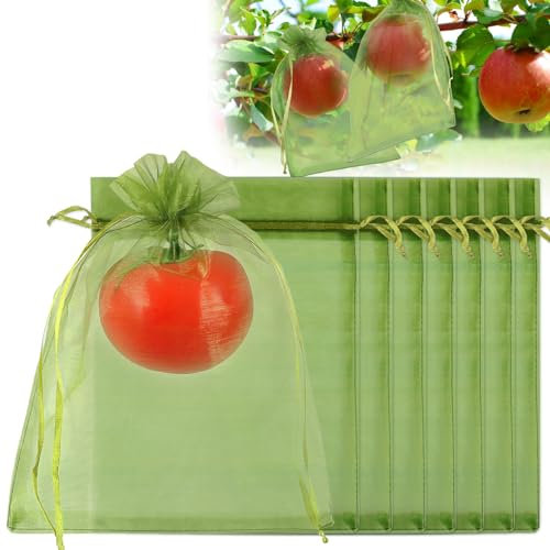 Shintop 100Pcs Fruit Protection Bags, 6x9 Inch Green Fruit Tree Netting Cover Drawstring Mesh Tomato Bags Pest Barrier for Apples Mango