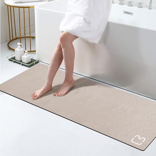 Omulla Grand tapis de bain en terre de diatomée taupe extra long, super absorbant, antidérapant, séchage rapide, pour sol de salle de bain, baignoire, douche, évier (43,2 x 150 cm)