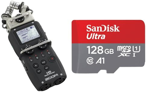 Zoom H5 4-Track Portable Recorder for Audio for Video, Music, and Podcasting, Stereo Microphones & SanDisk 128GB Ultra microSDXC card + SD adapter up to 140 MB/s with A1 App Performance UHS-I