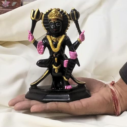 Marble Shani Dev Statue Shani Navagraha (The Nine Planets Series) – Schwarzer Stein Statue Idole Gott für Puja Sanaischara Chayaputra Gochar Ayushyakarana Khechar Shani Shila für Anbetung (16,5 cm)