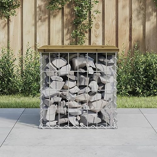 Rantry Banc gabion - Banc de parc, meuble - Panier en pierre - Panier métallique - Banc de jardin - Banc de gabion - Banc de jardin en gabion - 43 x 44 x 42 cm - Bois de pin imprégné