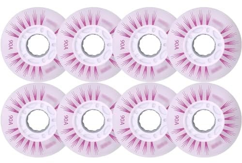 NBTRXWAFR Inline-Skate-Rollen 90A, LED-Leuchtrollen, Rollschuh-Rollen Flash-Inline-Skates-Ersatzrollen (8Er-Pack),Rosa,70mm