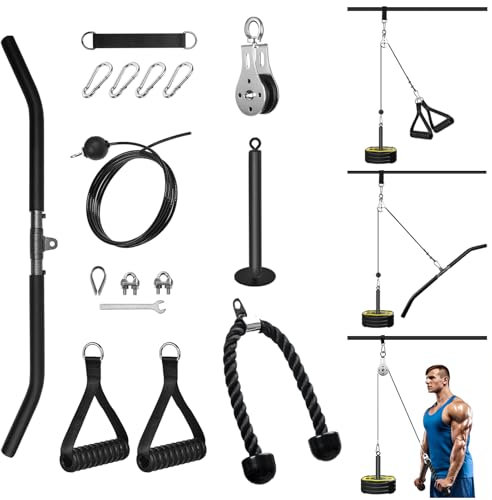 FASPUP Poulie Musculation Maison, Cable Machine Musculation Poulie Haute et Basse avec Barre Tirage Corde Triceps Poignée Poulie Musculation pour Entraînement en Force des Bras Biceps Triceps Dos