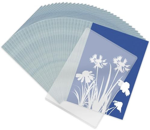 Wzhtuzi 40 Stück Cyanotypie Papier, A5 Sonnendruck Papier, Hochempfindlich Sonnendruckpapier, Sonne Papier mit Kunststoffwerkzeug, für DIY-Projekte Basteln Kinder Erwachsene