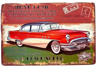 DiiliHiiri Letrero Vintage Retro Coche Americano 30x20cm — Cartel | Placa Decorativa | Estilo Años 50 | Regalo para Entusiastas de Coches | Decoración de Garaje o Cueva de Hombre (2635-219)