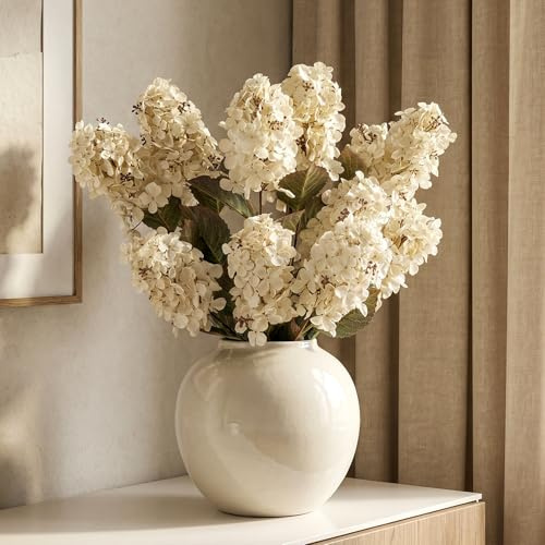 Ttranewsoo Hortensias artificiales, hortensias de otoño, decoración de hortensias secas de otoño, flores de seda sintética con tallos, decoración de invierno sin jarrón (blanco crema, 8 unidades)