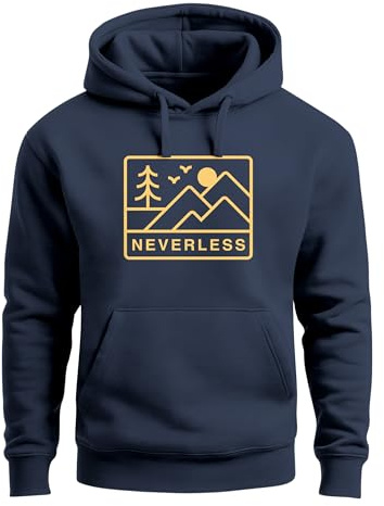 Neverless® Hoodie Herren Print Outdoor Grafik Line Art Berge Natur Aufdruck Kapuzen-Pullover Männer Fashion Streetstyle