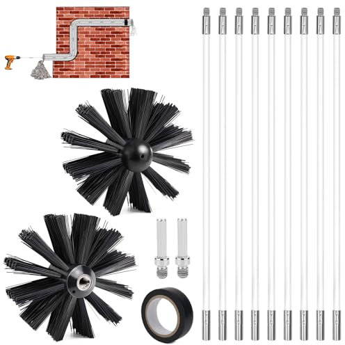 WPPQWP Kaminbürste Stange Set(3.6m,ø150mm), Nylon Ofenrohrbürste, Schornsteinfeger Bürste, Mit Flexiblen Stangen(9x410mm), Einsatz Mit Elektrobohrern, Für Schornsteine, Rohre