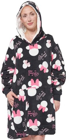 United Labels Disney Minnie Mouse Oversize Hoodie Decke mit Ärmeln und Kapuze für Damen, Schwarz, Kuschelpullover Einheitsgröße, Flauschiger Deckenpullover