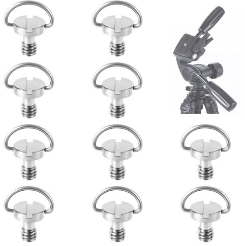 Gosknor 10pcs 1/4 Camera Tripod Screws, Premium Stainless Steel D Shaft D-Ring 1/4 Tripod Screw Quick Release Camera Mount Screw Practical Accessories Adapter for Tripod Monopod Telescope(Silver)