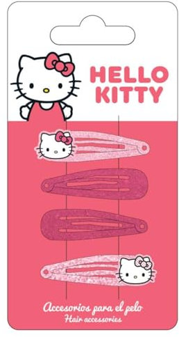 Hello Kitty Glitzernde Haarspangen für Mädchen, 5,1 cm Metall rutschfeste Clips mit zwei dekorativen Charms, stilvolle Haarschmuck, 4 Haarspangen