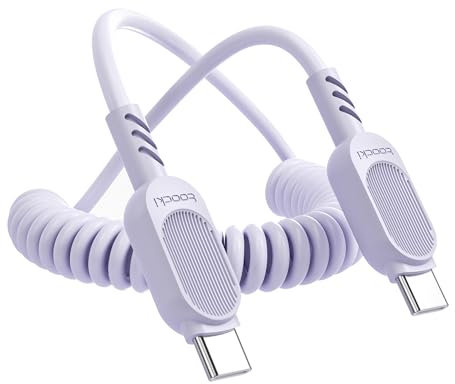 toocki Cable USB C en Espiral para Coche 1,8 M PD 100 W 5 A Cable Tipo C Carga Rapida Retráctil USB C, Compatible con iPhone 16/15 Pro Max, Samsung Galaxy S24 S23 S22, Xiaomi, Carplay, morado