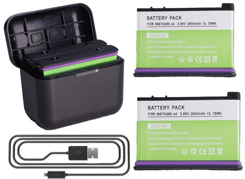2 Stück 2800mAh Insta360 X4 Batterien, Ersatz Batterien mit Ladegerät,Hochleistung-Li-Ion Akku, 2 Kanal USB C ladegerät,Kompatibel mit Insta360 X4 Action Kamera Zubehör mit Misro SD Kartensteckplätzen