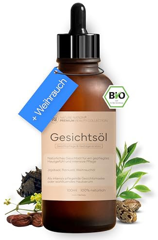 Glättendes & pflegendes BIO-Gesichtsöl - Jojobaöl (Jojoba), Weihrauchöl, Rizinusöl - Geschmeidige, strahlende Haut - Für alle Hauttypen: Trockene - Mischhaut (1 x 100ml, Weihrauch, Boswellia serrata)