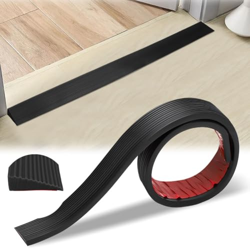 LOMUG Türschwellenrampe, 5 cm x 1 cm x 2 M Gummirampe Selbstklebende Übergangsprofil Gummi Türschwellenrampe Türschwelle Rollstuhlrampe für Saugroboter Türöffnungen Kinderwagen Garage (Schwarz)