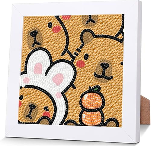 Qiukoo Diamant Painting Bilder Kinder ab 6 Jahre Bastelset ab 8 Jahre Diamond Painting Kinder ab 6 7 8 9 10 Jahre Basteln Mädchen Jungen DIY Mosaik Geschenke Diamond Art mit Rahmen (Süß)