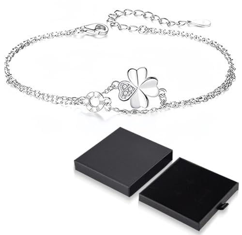 JEYORZY Bracciale da donna in argento con quadrifoglio, bracciale da donna, da donna, per fidanzata, braccialetti dell'amicizia, regali per donne
