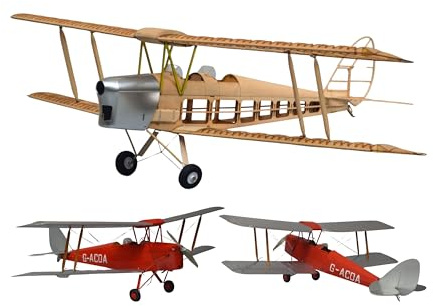 DH.82 Tiger Moth Doppeldecker Modellflugzeug Kit, Maßstab 1:12, 750 mm Spannweite, Lasercut Holz Bauteile, SD7034, 590 mm Rumpflänge, 250 g RTF, RC Hobby Holzbausatz, Modell Flugzeug selbst Bauen