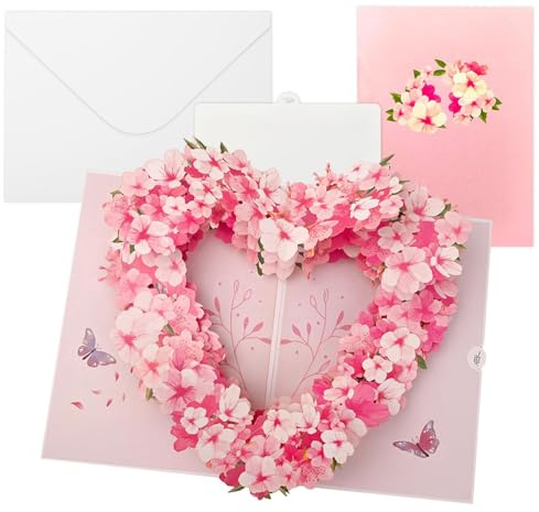 ARWIG Cartes d'anniversaire pour Femmes | Carte Pop-up Cœur Sakura | Cadeaux d'anniversaire pour Femmes | Cartes de Remerciement pour enseignante | Cadeaux pour Maman