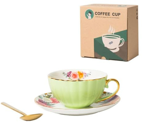 Juego de tazas de té de porcelana china con diseño de flores vintage, juego de taza de té y platillo de cerámica con patrón de flores para uso en oficina y cafetería
