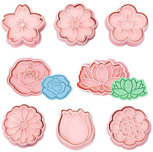 Juego de 8 cortadores de galletas con flores, cortadores de galletas, 3D de silicona para galletas, cortador de galletas para niños, cortador de galletas 3D, herramienta para hornear pasteles, fondant