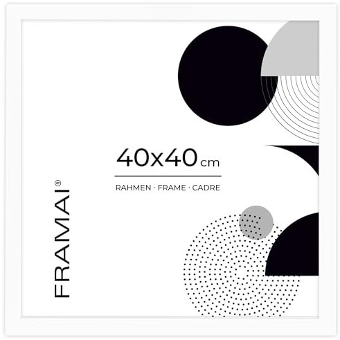 FRAMAI® Bilderrahmen 40x40 cm Weiß MDF Umweltfreundlichem Rahmen mit Bruchsicheren Plexi, Aufhänger und Aufsteller