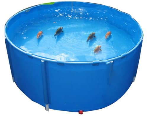 Estanque de Peces de Lona Circular sobre el Suelo, 1,8 x 1,2 m, depósito de PVC Azul para cría al Aire Libre, Soporte Plegable y portátil, Fuente de Agua de plástico Resistente para jardín.