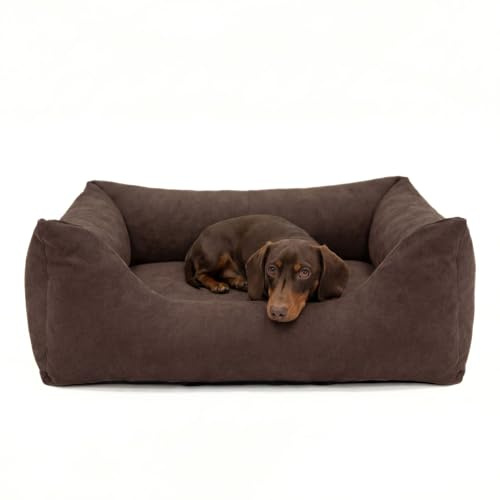 PAW WOW Emma Hundebett | Orthopädisches Hundebett | Hundekörbchen für kleine, mittelgroße und große Hunde (Braun, 85x65cm)