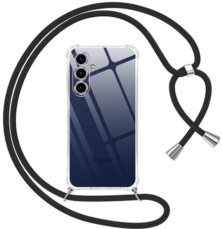Pnakqil Handyband für Samsung Galaxy S25 FE Hülle mit Band, Transparent Weich Silikon mit Kordel Necklace Schnur Anti-Fall Bumper Schutzhülle Case Kompatibel mit Samsung S25 FE 6.7, Schwarz