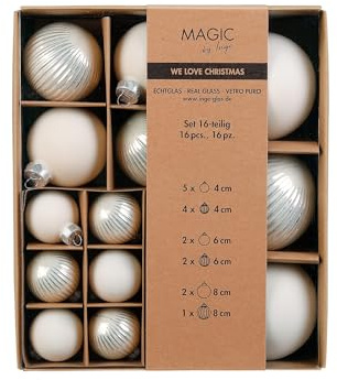 Weihnachtskugeln Glas 4-8cm Mix 16er Set - matt & glänzend gerillt - Christbaumkugeln Weihnachtsbaumkugeln für Weihnachten - Christbaumschmuck & Weihnachtsbaumschmuck Blanched Almond