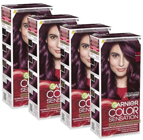 Garnier Color Sensation Pack 4 3.16 Violín Intenso Tinte Permanente | Color Intenso y Brillo Espejo, Cobertura 100% Canas, Aceites Florales, Color Sensation