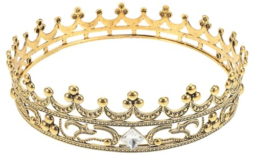 WOONEKY Herren Krone aus Goldfarbener Legierung Runde Tiara für Erwachsene Verstellbarer Kopfschmuck für Hochzeit Geburtstag Abschlussball und Kostümparty