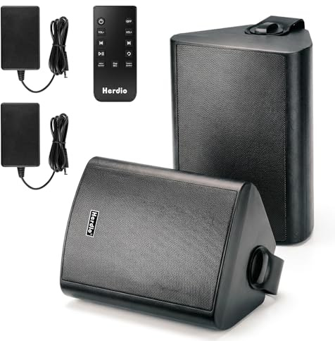 Herdio 4 200-W-Bluetooth-Lautsprecher für den Außenbereich, Wasserdichtigkeit nach IPX5 und Möglichkeit zur drahtlosen Mehrfachverbindung von bis zu 20 Geräten für Terrasse/Balkon (schwarz, 2er-Pack)
