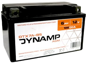 Dynamp DTX7A-BS 12V 6Ah AGM Motorcycle Battery, 150x87x93mm, 2.9kg, YTX7A-BS Equivalent