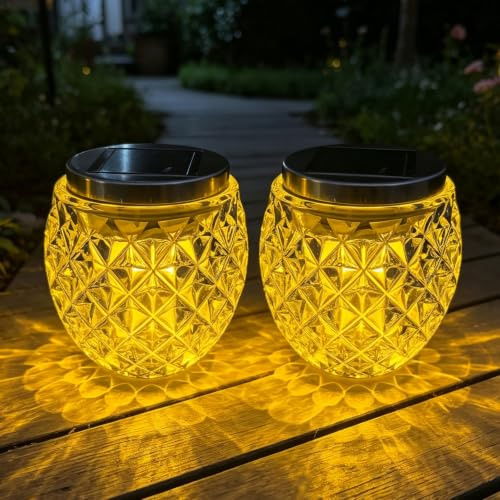 Solarlampen für Außen,2 Stück Solar Tischlampe Kabellos 10 CM,Solar Tischleuchte,Solar-LED-Windlicht,Solarlampe Tisch,für Garten,Balkon,Terrasse,Helle Innenräume