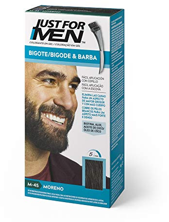 Just For Men, Tinte Colorante en gel para barba y bigote para hombre. Elimina las canas y cuida la barba en 5 minutos. Moreno, 15 ml (Formula Mejorada)