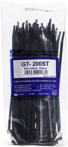 GW Wiring Products GT-200STBC 200/202 x 4.8 mm Cable Tie - Black (100-Piece)