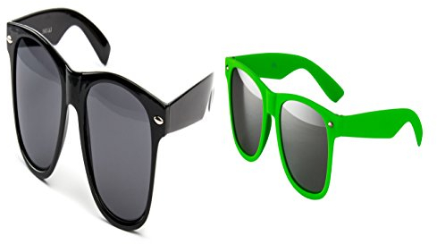 Ciffre 2 er Set Partybrille Sonnenbrille Brille Nerd Brillen Schwarz + Neon Grün Matt