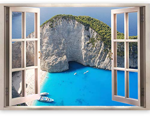 3D WALL ILLUSION murando 140x100 cm Wallpaper Mural Photo Print Window View | Optical illusion design Wall mural Art print Wall decoration Poster sea beach nature