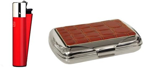 Red croc effect tobacco tin with Clipper lighter